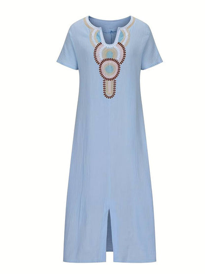 Maxi split-kjole med boho-utringning
