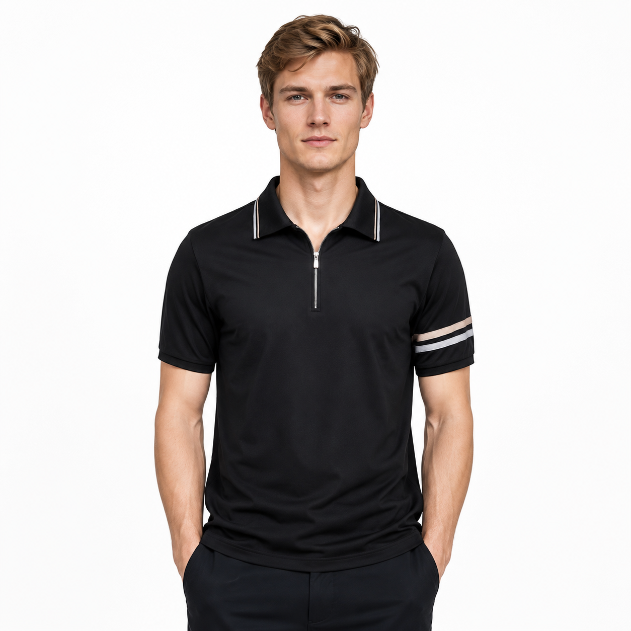Kortermet Polo for Herre med Halv Glidelås – Lett og Pustende Sommermodell