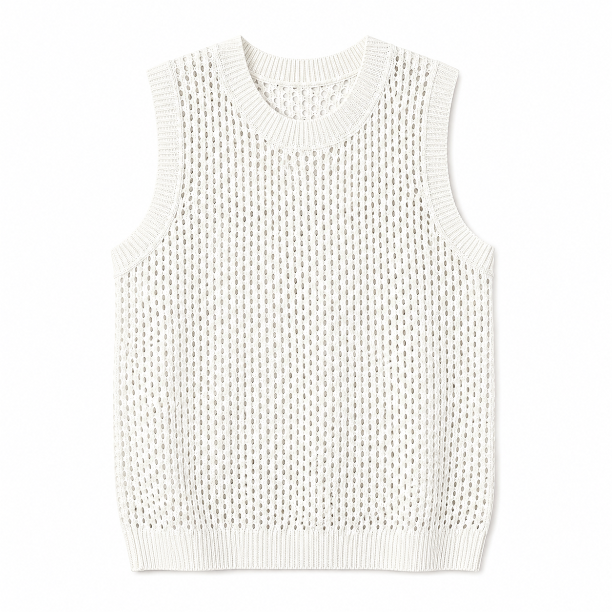 Mesh Strikket Tanktopp til Herre – Ermeløs Oversized Topp