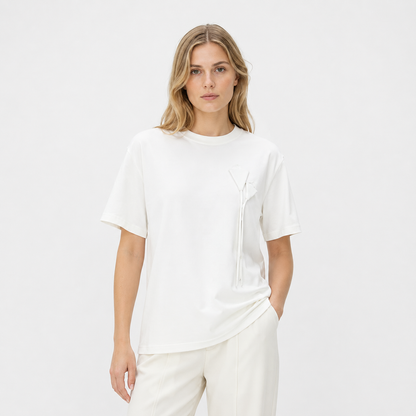 Bomulls T-skjorte til Dame – Kjølende &amp; 3D Blomsterdesign – Beige