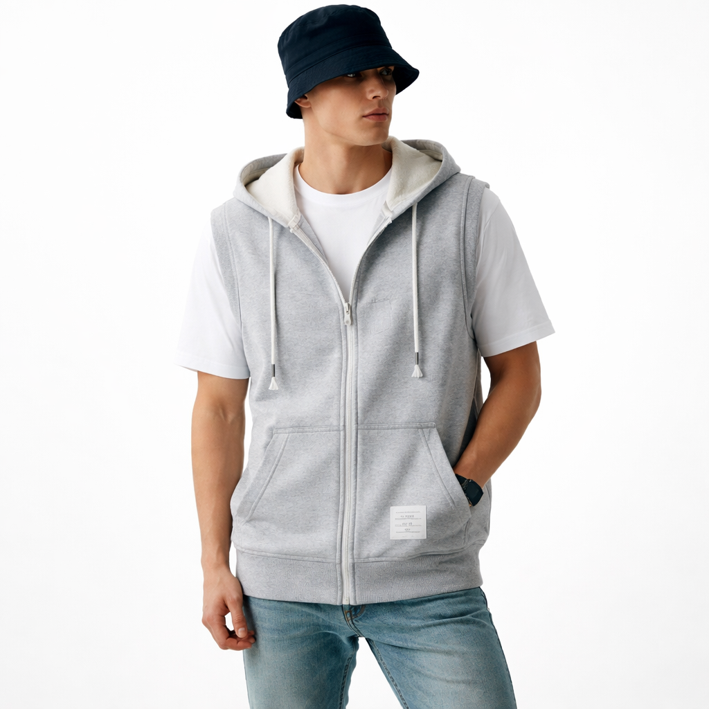 Ermeløs Hoodie til Herre med Glidelås – Oversized Streetwear Vest – Marineblå