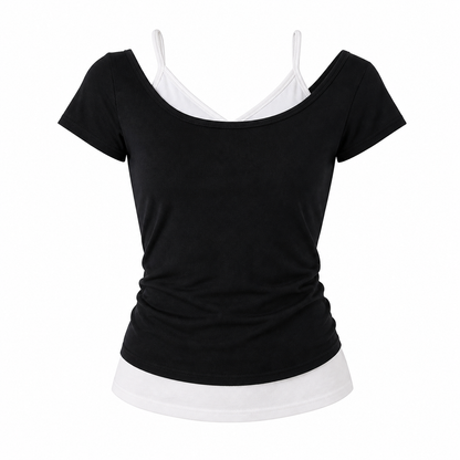 Fake Two-Piece T-skjorte til Dame – Slim Fit &amp; Trendy Sommerstil