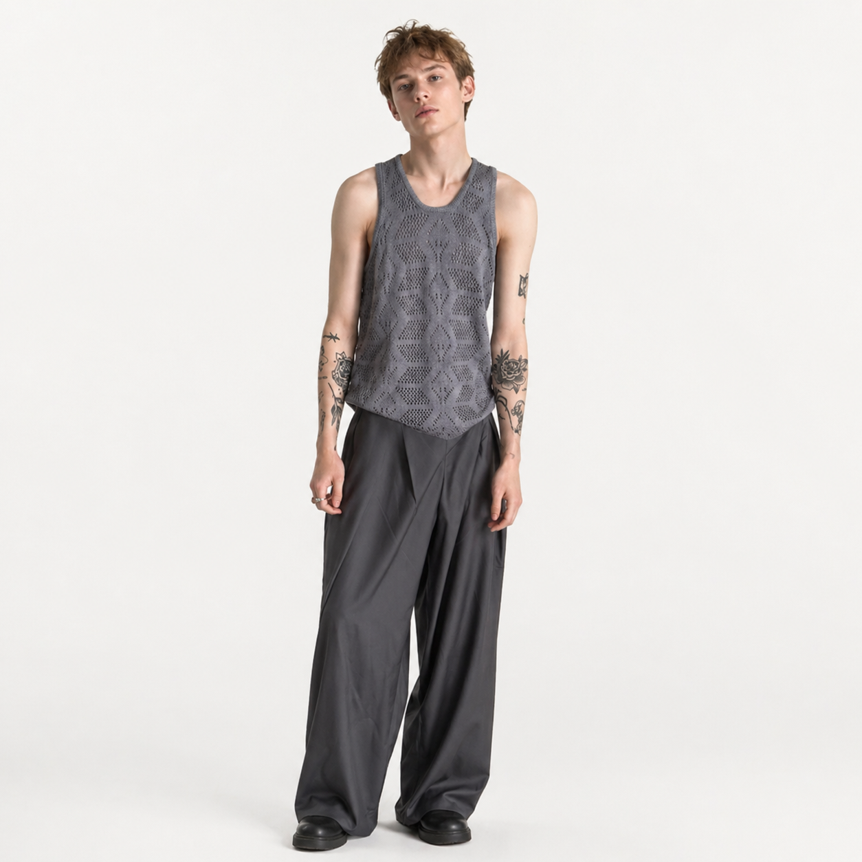 Strikket Vest til Herre – Vintage Hollow Design &amp; Sommer Layering – Grå