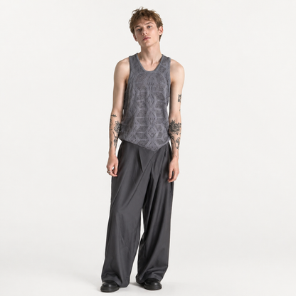 Strikket Vest til Herre – Vintage Hollow Design &amp; Sommer Layering – Grå