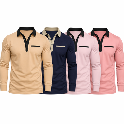 Langermet Polo for Menn – Klassisk Business-Casual Skjorte med Krage (Vår &amp; Høst) Pakke