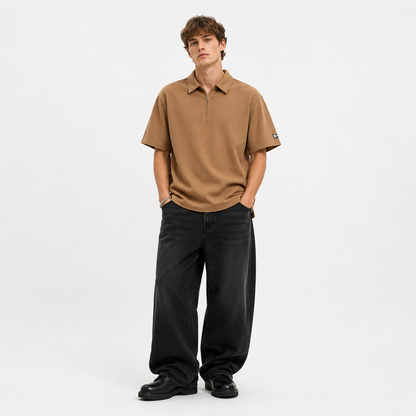 Vintage Waffle Polo til Herre – Heavyweight Half-Zip Sommertopp