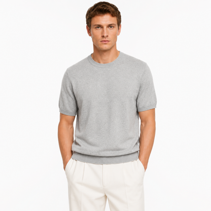 Strikket T-skjorte til Herre – Rund Hals i Ullblanding for Business Casual Stil