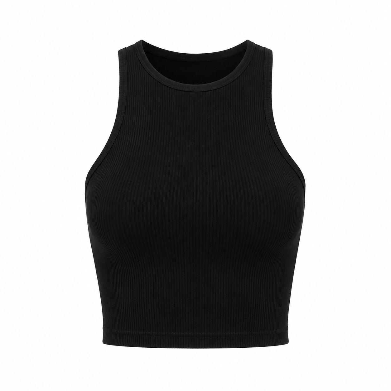 Crop Topp til Dame – Ermeløs Basic Topp med Rund Hals