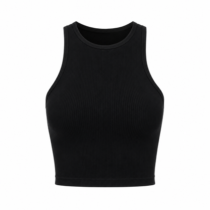 Crop Topp til Dame – Ermeløs Basic Topp med Rund Hals