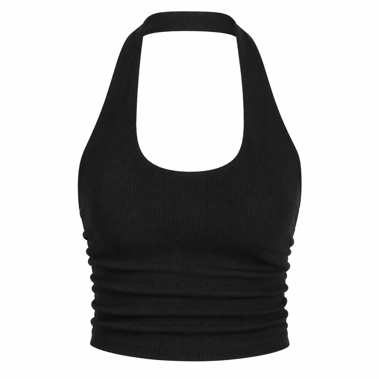 Hvit Halter Crop Top til Dame – Ribbestrikket Backless Sommertopp
