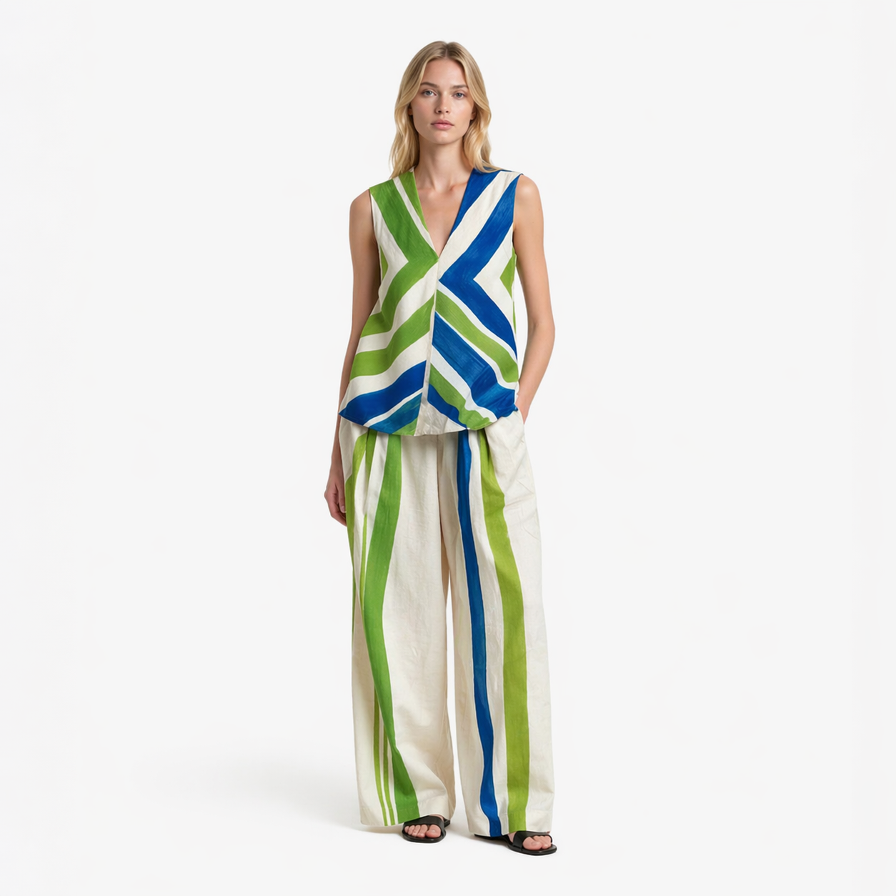 Stripet Singlet til Dame – V-hals &amp; Kontrastfarger – Topper