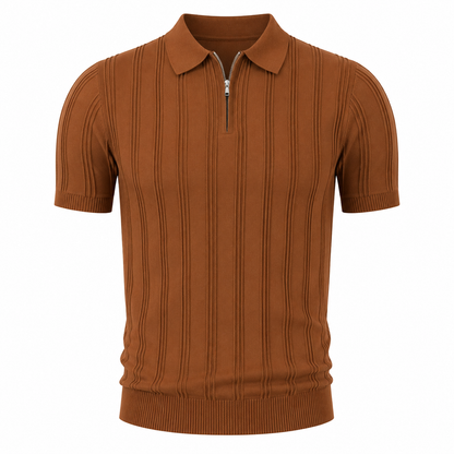 Strikket Polo med Glidelås til Herre – Vintage Jacquard Sommertopp