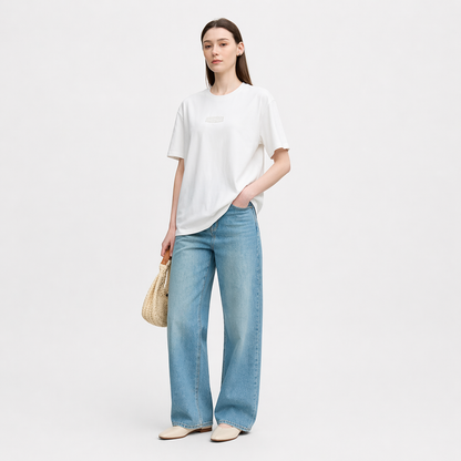 Bomulls T-skjorte til Dame – Løs Passform med Drop Shoulder &amp; Diskré Print