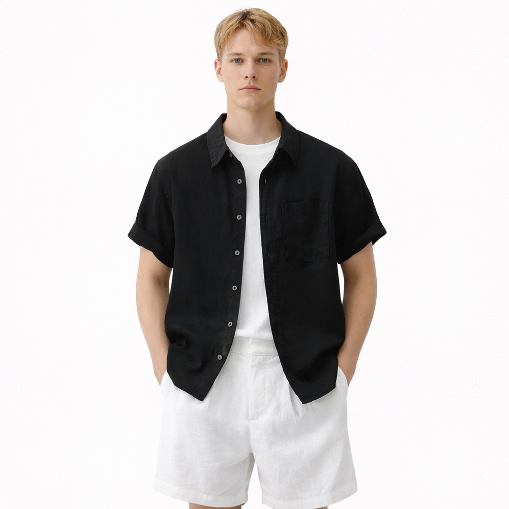 Linskjorte til Herre – 100% Lin, Kortermet &amp; Minimalistisk Sommerstil