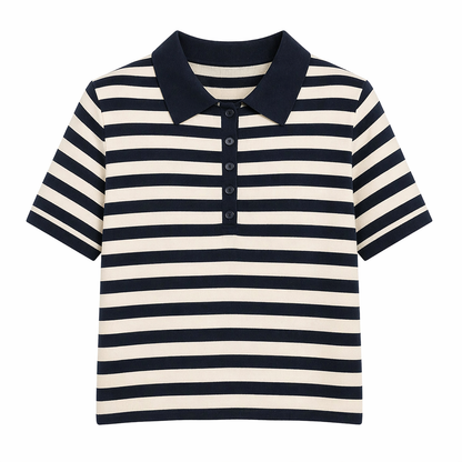 Stripet Polo T-skjorte til Dame – 100% Bomull &amp; Klassisk Sommerstil