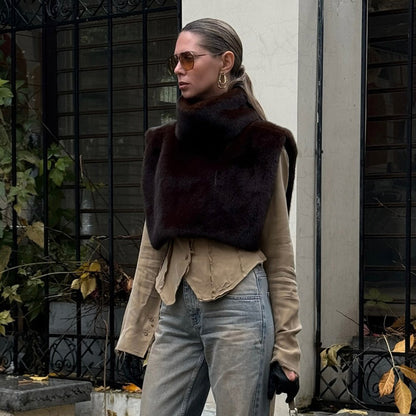 Pelsvest dame brun