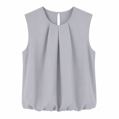 Ermeløs Chiffonbluse til Dame – Asymmetrisk Plissert Sommertopp