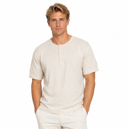 Loopwheel Henley T-skjorte til Herre – 300g Slub Bomull Vintage Stil