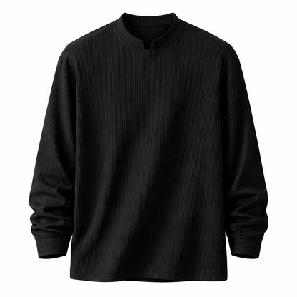 Langermet V-hals T-skjorte til Herre – Oversized med Vertikale Striper (Plus Size)