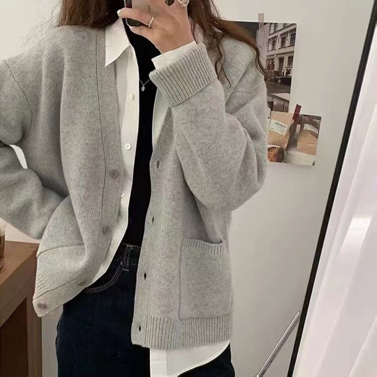 Slouchy strikkejakke med lommer