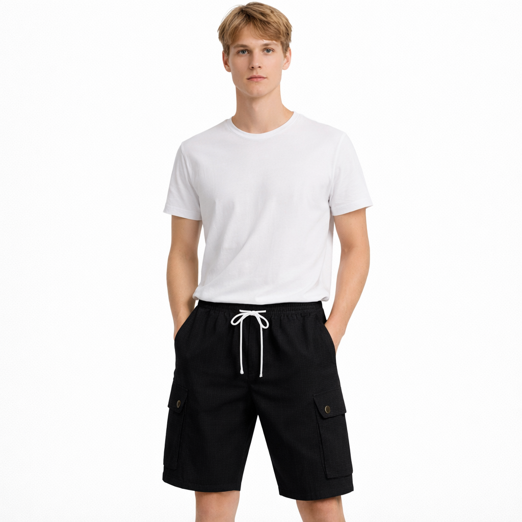 Linshorts til Herre – Pustende Sommerfavoritt med Elastisk Midje – Hvit
