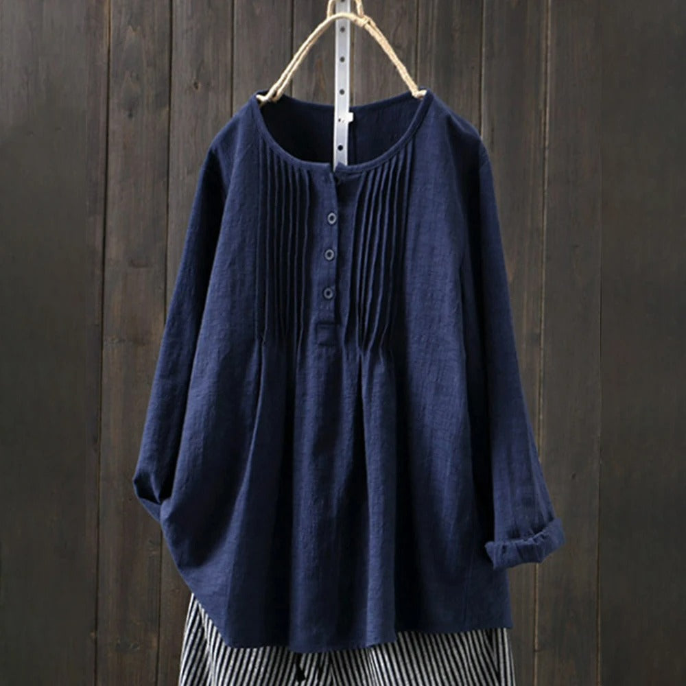 Løs vintage langermet bluse for kvinner