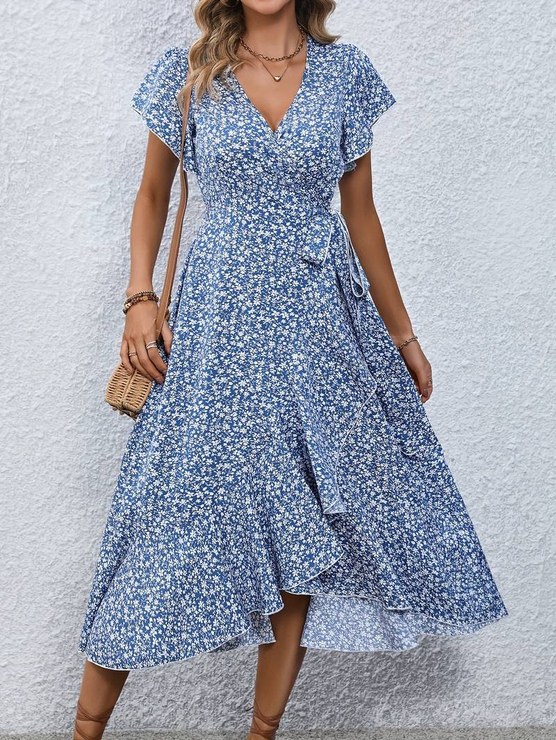 Blomstret slå-om-kjole med peplum