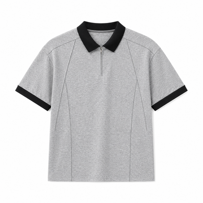 Half-Zip Polo til Herre – Kortermet Pikéskjorte med Kontrastkrage