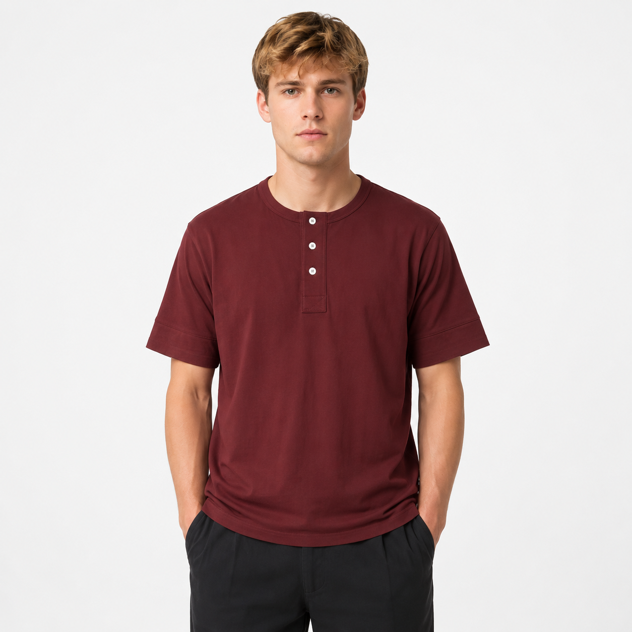 Retro Henley T-skjorte til Herre – Vasket Bomull med Amerikansk Vintage Stil