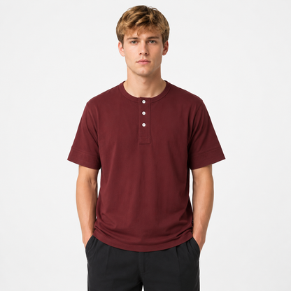 Retro Henley T-skjorte til Herre – Vasket Bomull med Amerikansk Vintage Stil