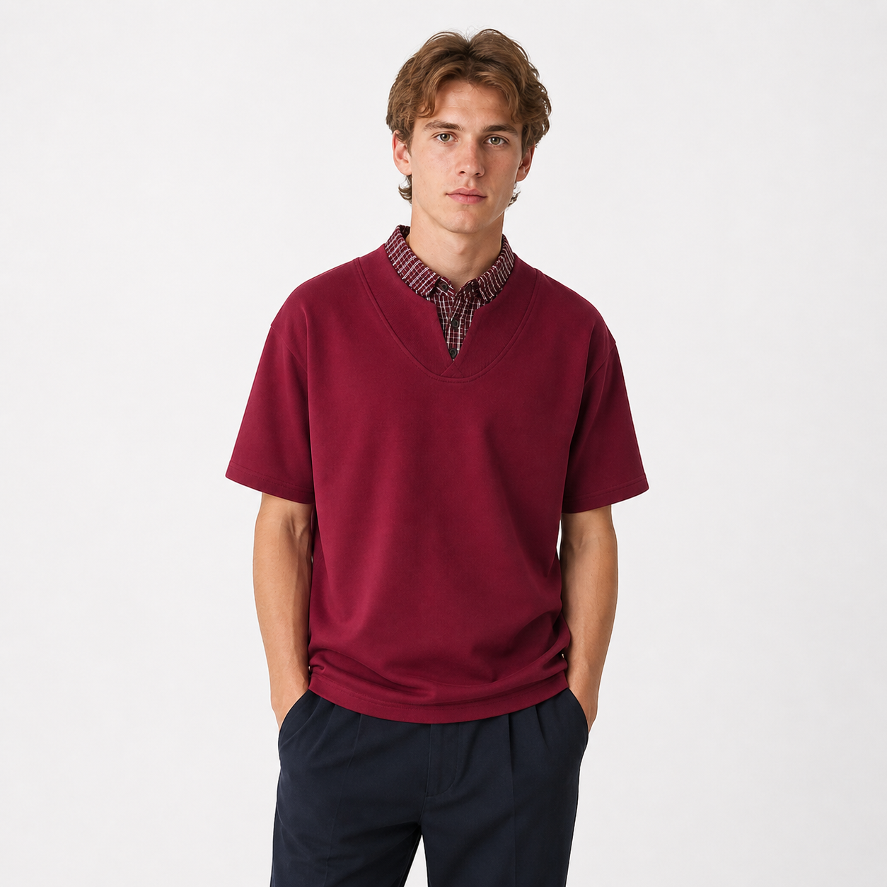 Dobbel-Lag T-skjorte til Herre – Trendy 2-i-1 Design i Koreansk Stil