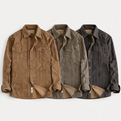 Retro Stripet Skjorte for Menn – Amerikansk Vasket Look med Lommer | Casual Langermet Skjorte for Høst og Vinter 2025 (Copy)