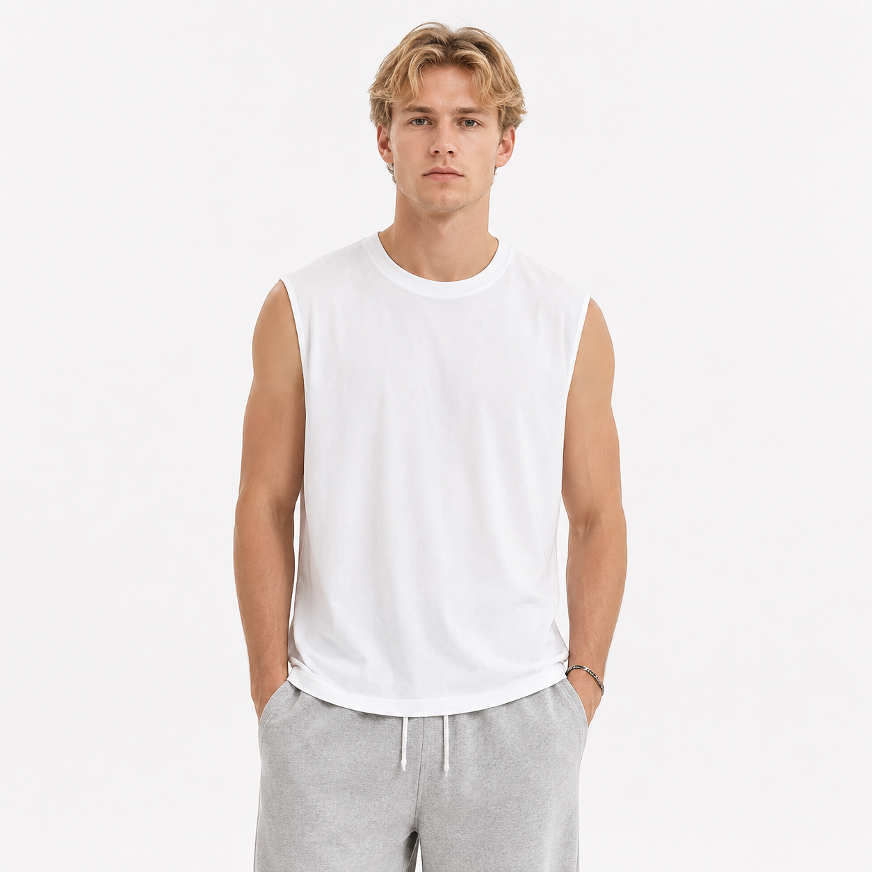Kraftig Singlet til Herre i Bomull | 250G Ermeløs Tank Topp