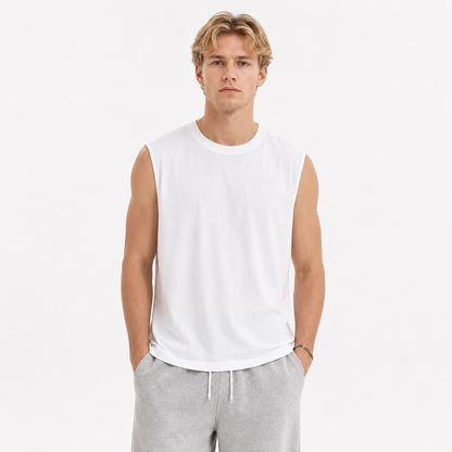 Kraftig Singlet til Herre i Bomull | 250G Ermeløs Tank Topp