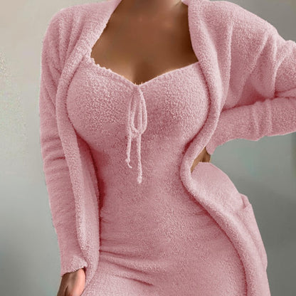 Loungewear dame plysjsett rosa