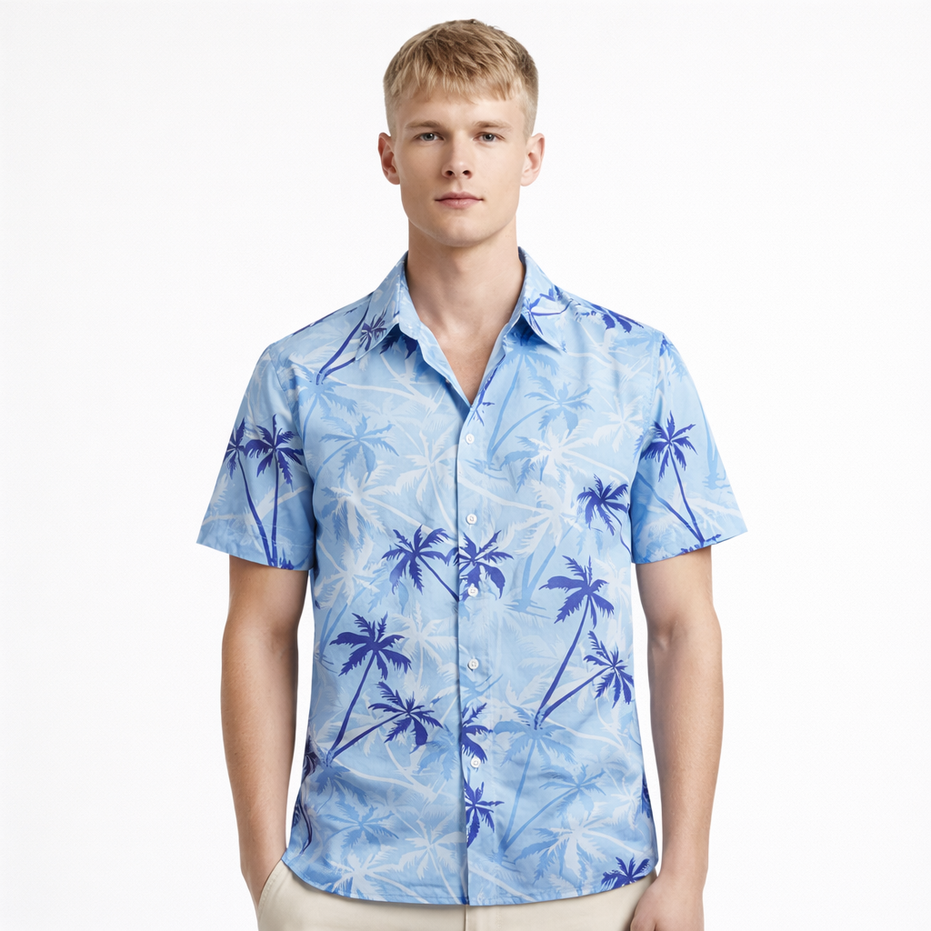 Hawaiisk Skjorte til Herre – Palmetrykk &amp; Tropisk Sommerstil