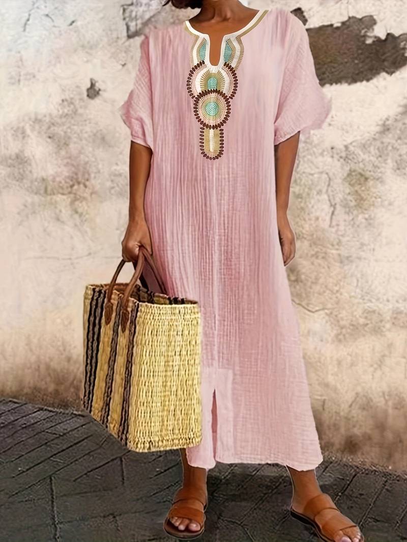 Maxi split-kjole med boho-utringning