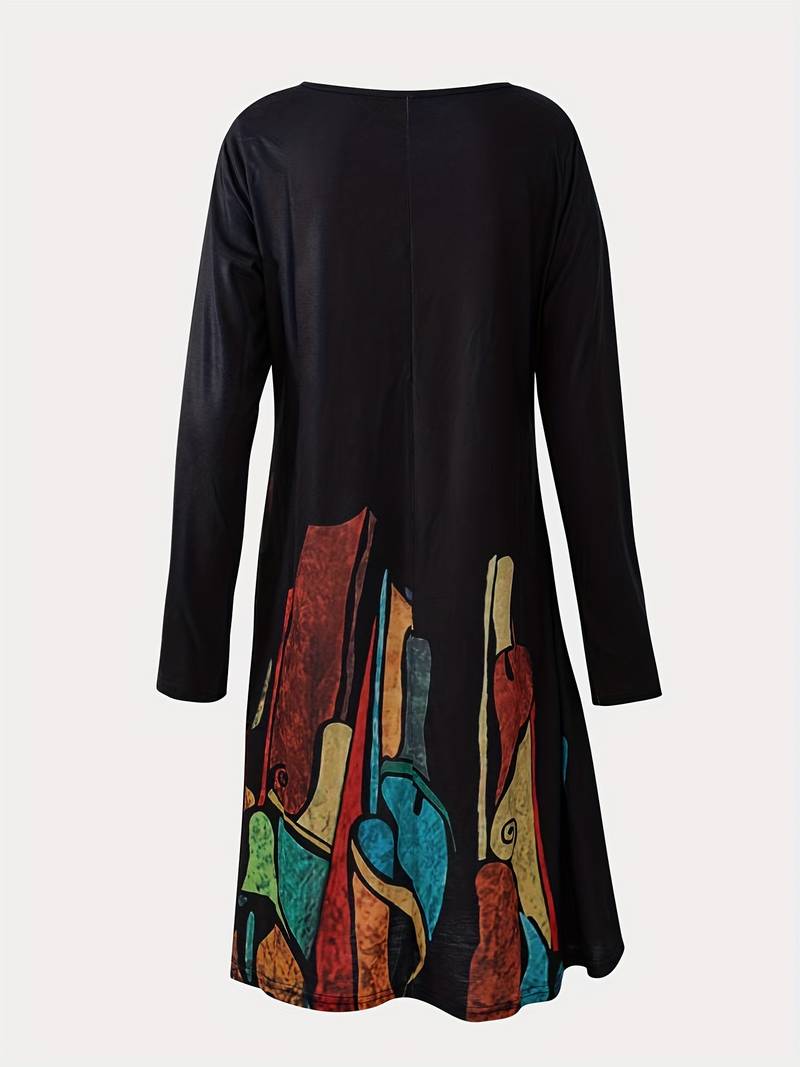 Langermet kjole med abstrakt mønster