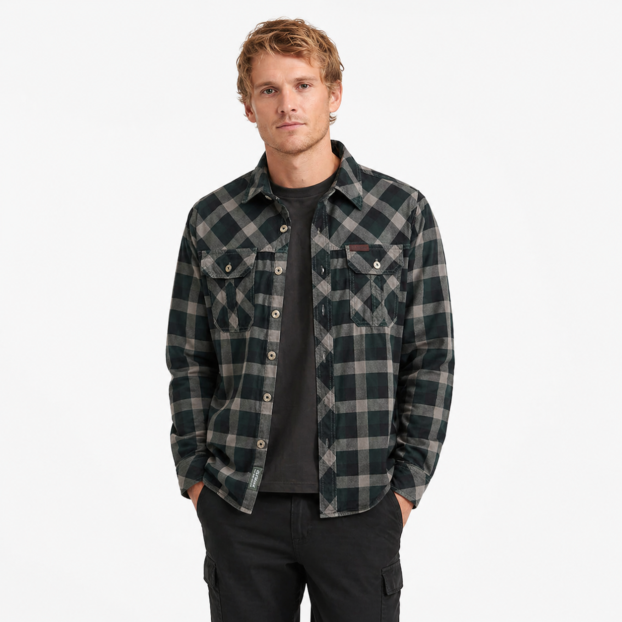 Rutete Skjorte til Herre – Langermet Bomull i Retro Outdoor Stil – Grønn