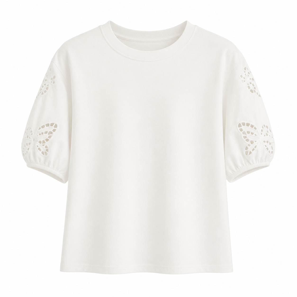 Hvit T-skjorte til Dame med Sommerfuglbroderi – Elegant Hollow Out Sommerstil