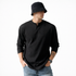 Langermet V-hals T-skjorte til Herre – Oversized med Vertikale Striper (Plus Size) – Svart