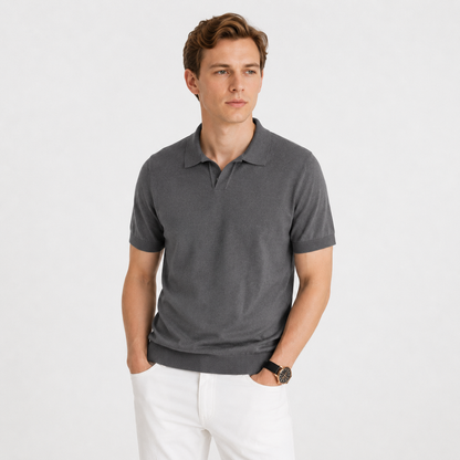 Strikket Poloskjorte til Herre – Slim Fit med Elegant Italiensk-Inspirert Stil – Mørk grå
