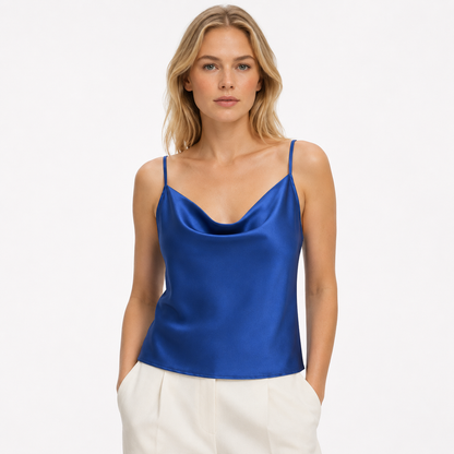 Hvit Satin Camitopp til Dame – Silkemyk Sommer Singlet med Stropper
