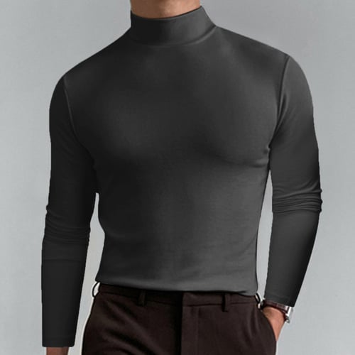 Herre T-skjorte med stående krage, slim fit og lange ermer