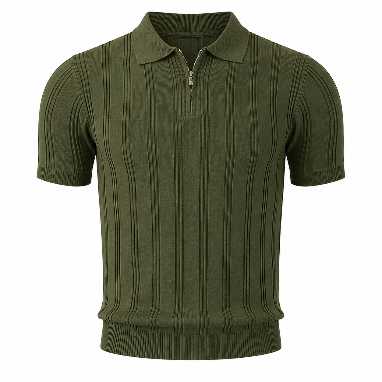 Strikket Polo med Glidelås til Herre – Vintage Jacquard Sommertopp