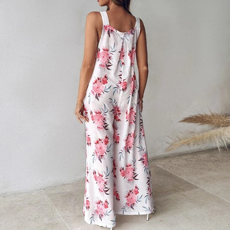 Sommerlig jumpsuit med blomstermønster til dame