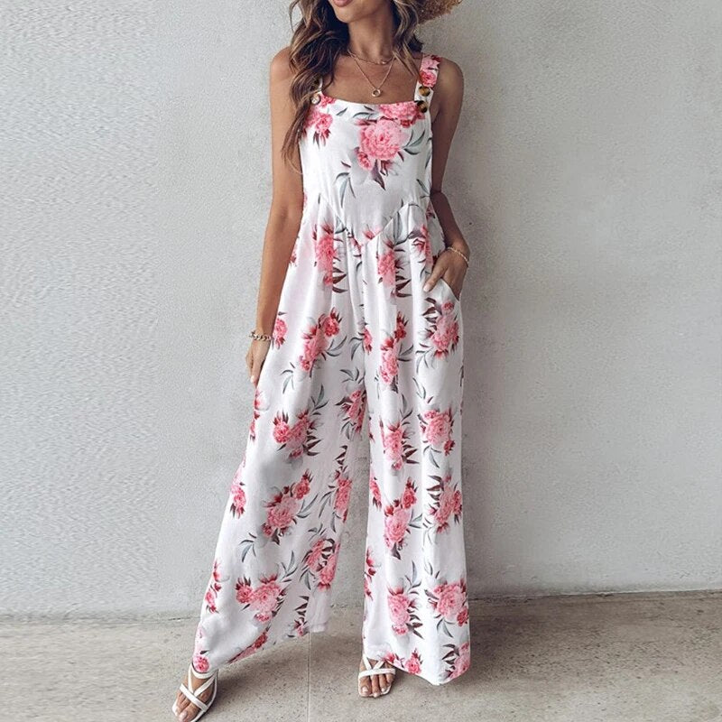 Sommerlig jumpsuit med blomstermønster til dame