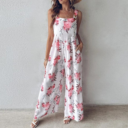 Sommerlig jumpsuit med blomstermønster til dame