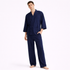 Japansk Pysjsett for Menn – 100 % Bomull i Tykt Luftlagstoff | Varmt Kimono-inspirert To-delt Nattøy til Høst og Vinter – Marineblå