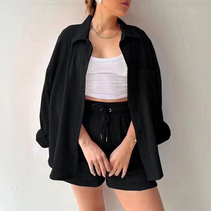 Dame To-delt Langermet Skjorte og Casual Dress